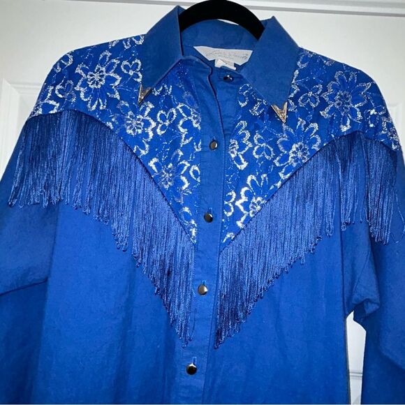 Vintage Lilia Smitty Lace Fringe Long Sleeve Button Front Shirt Blouse Top - Picture 6 of 11